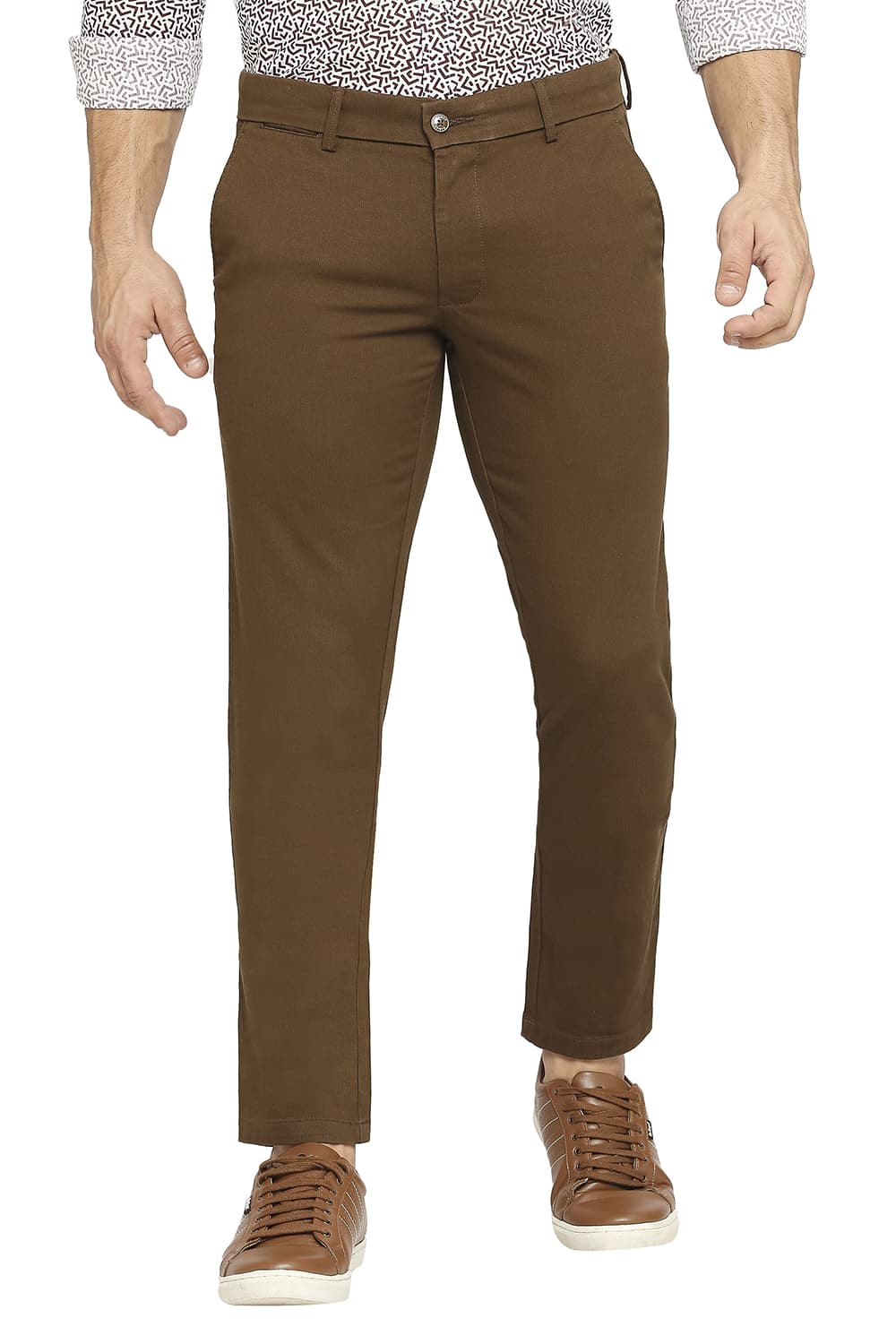 BASICS TAPERED FIT COTTON STRETCH DOBBY TROUSERS