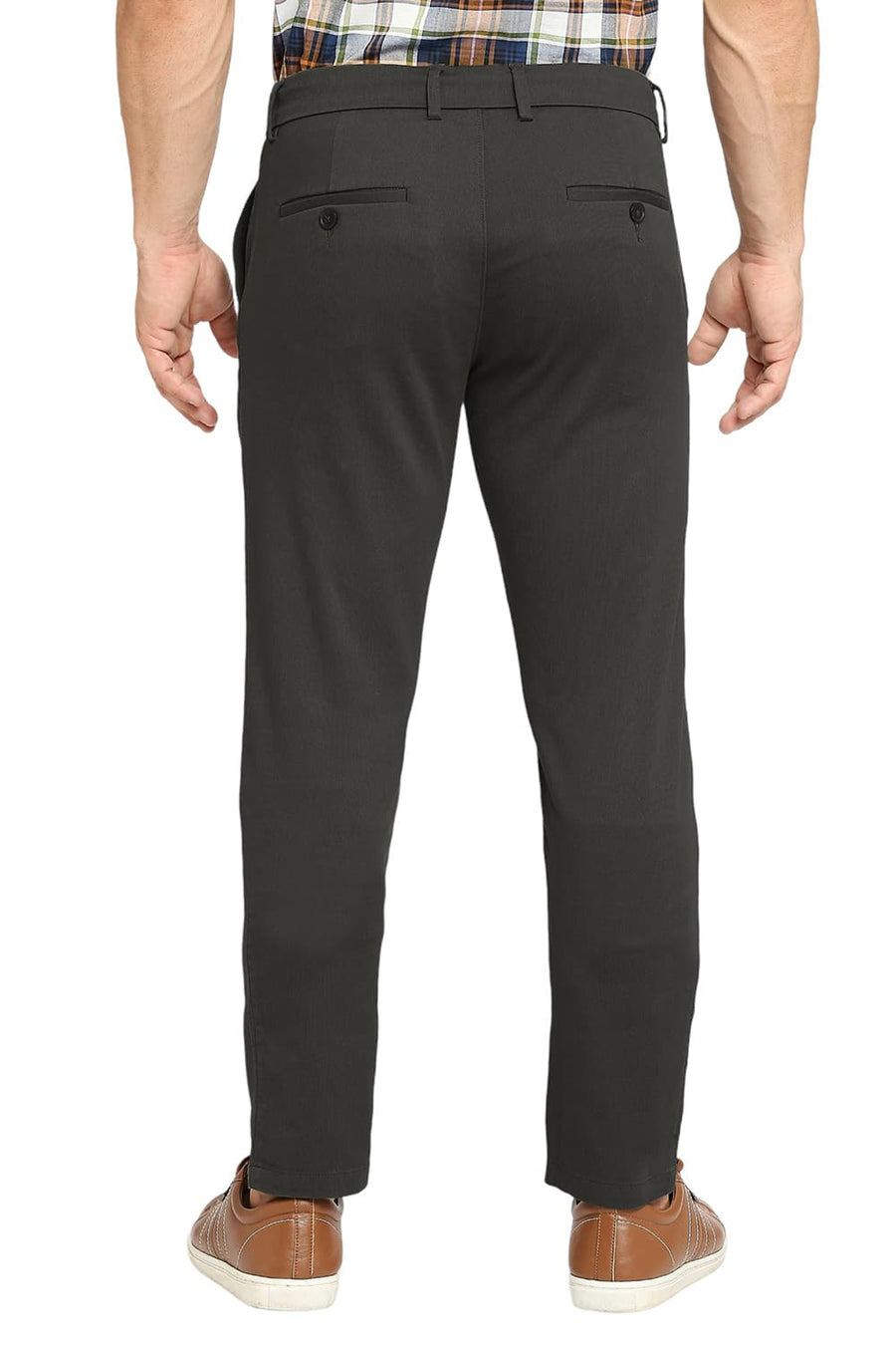 BASICS TAPERED FIT CASTOR GREY COTTON STRETCH DOBBY TROUSERS
