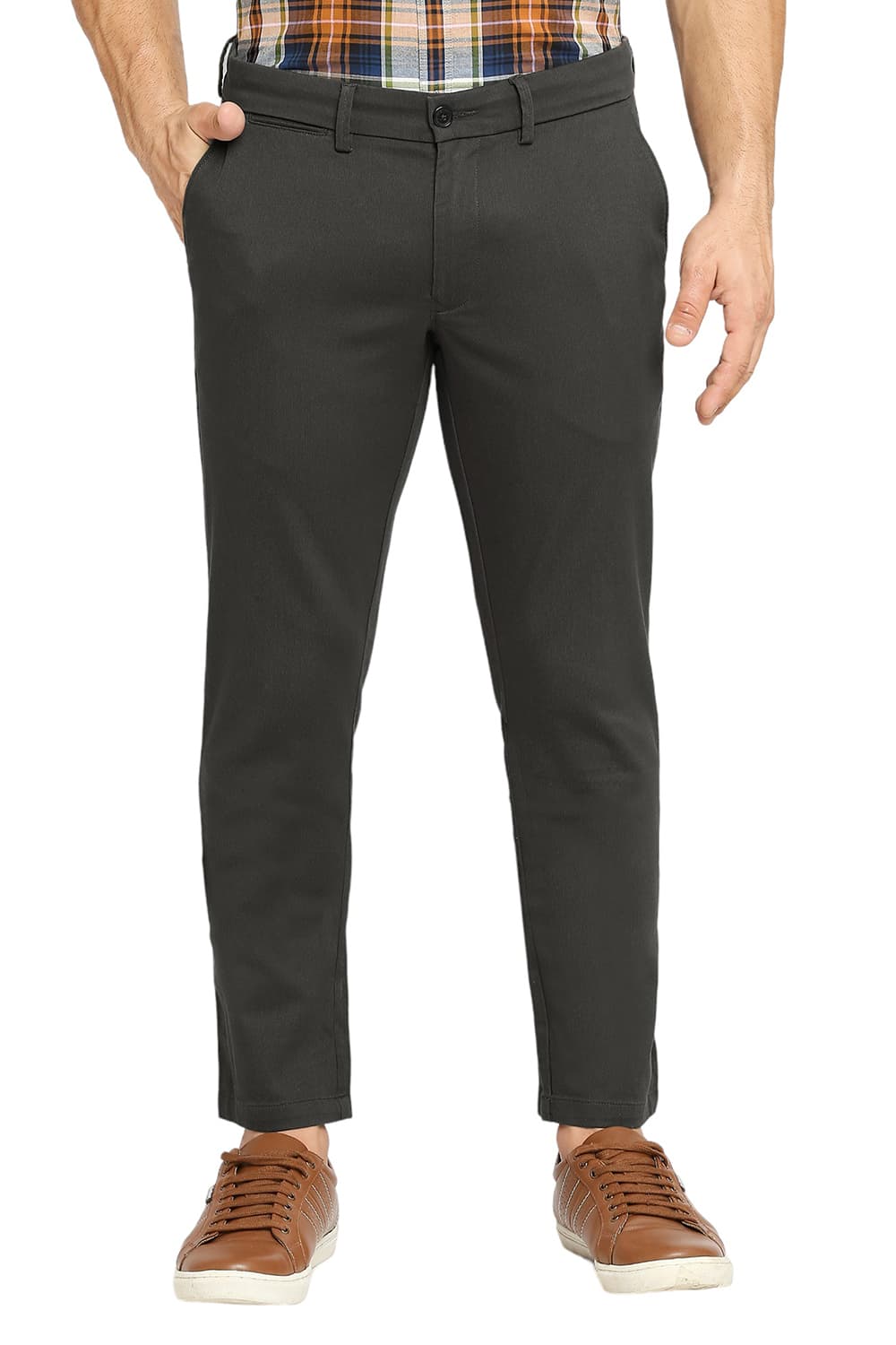 BASICS TAPERED FIT COTTON STRETCH DOBBY TROUSERS