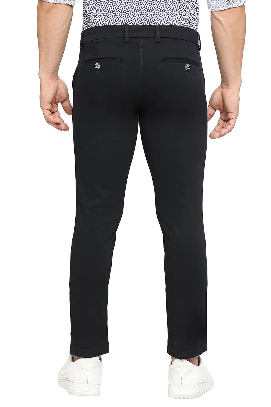 BASICS TAPERED FIT NAVY NIGHT COTTON STRETCH DOBBY TROUSERS