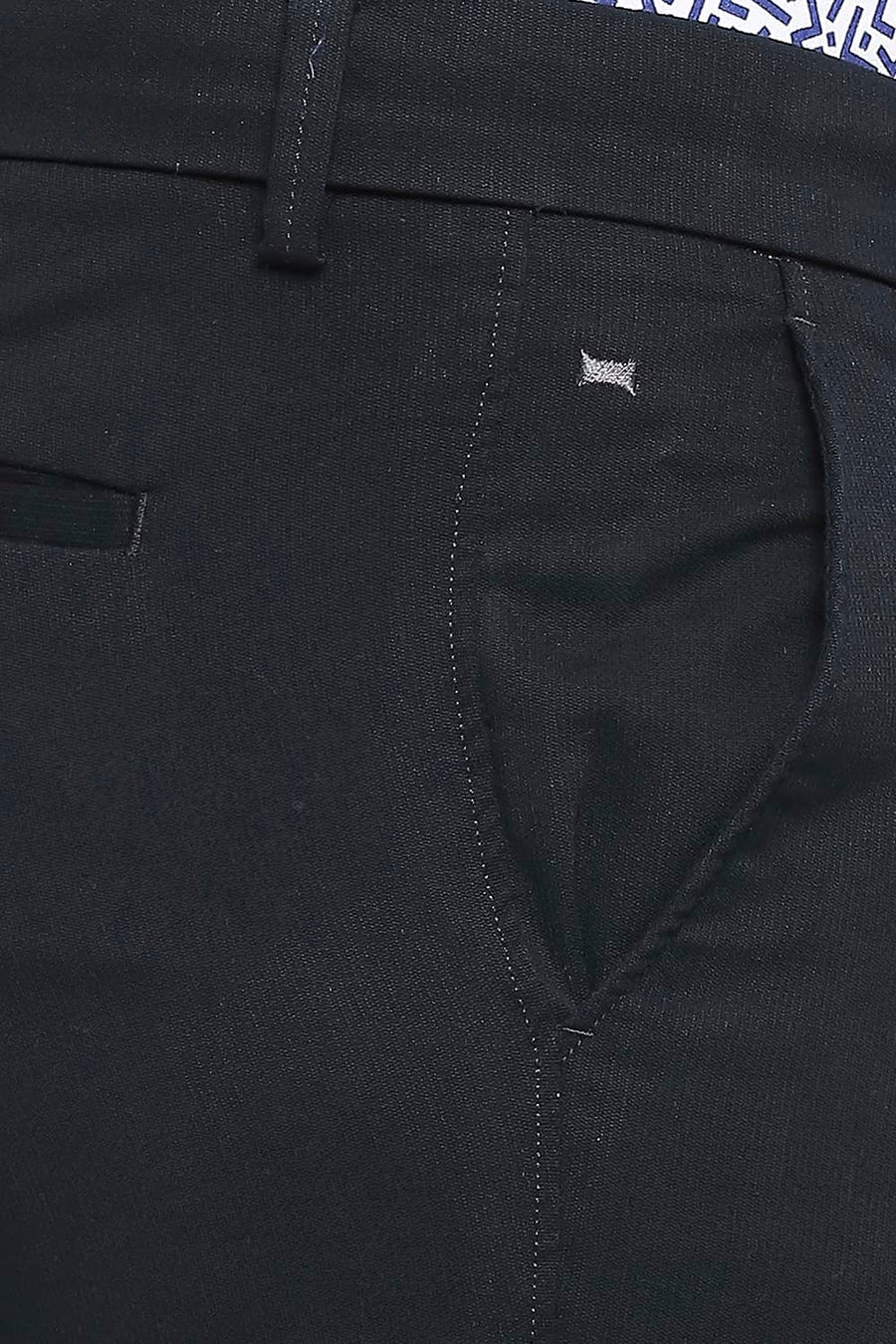 BASICS TAPERED FIT NAVY NIGHT COTTON STRETCH DOBBY TROUSERS