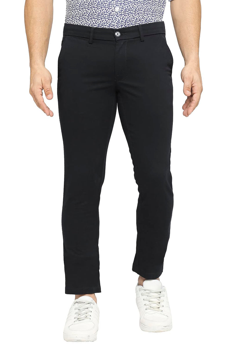 BASICS TAPERED FIT COTTON STRETCH DOBBY TROUSERS