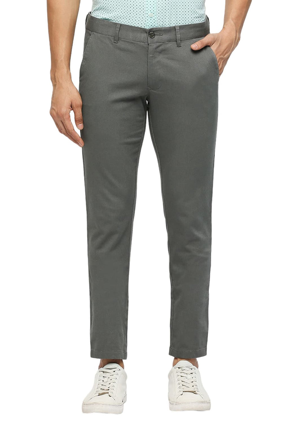 BASICS TAPERED FIT SEDONA SAGE GREY COTTON STRETCH DOBBY TROUSERS
