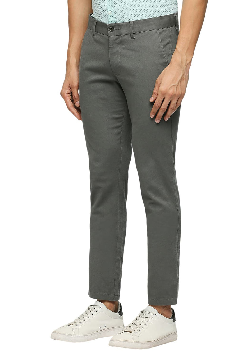 BASICS TAPERED FIT SEDONA SAGE GREY COTTON STRETCH DOBBY TROUSERS
