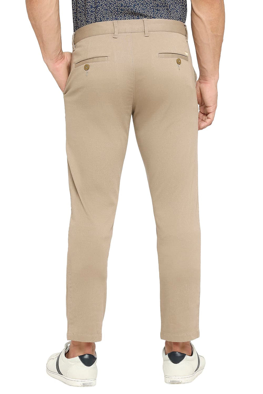 BASICS TAPERED FIT MINK KHAKI COTTON STRETCH DOBBY TROUSERS