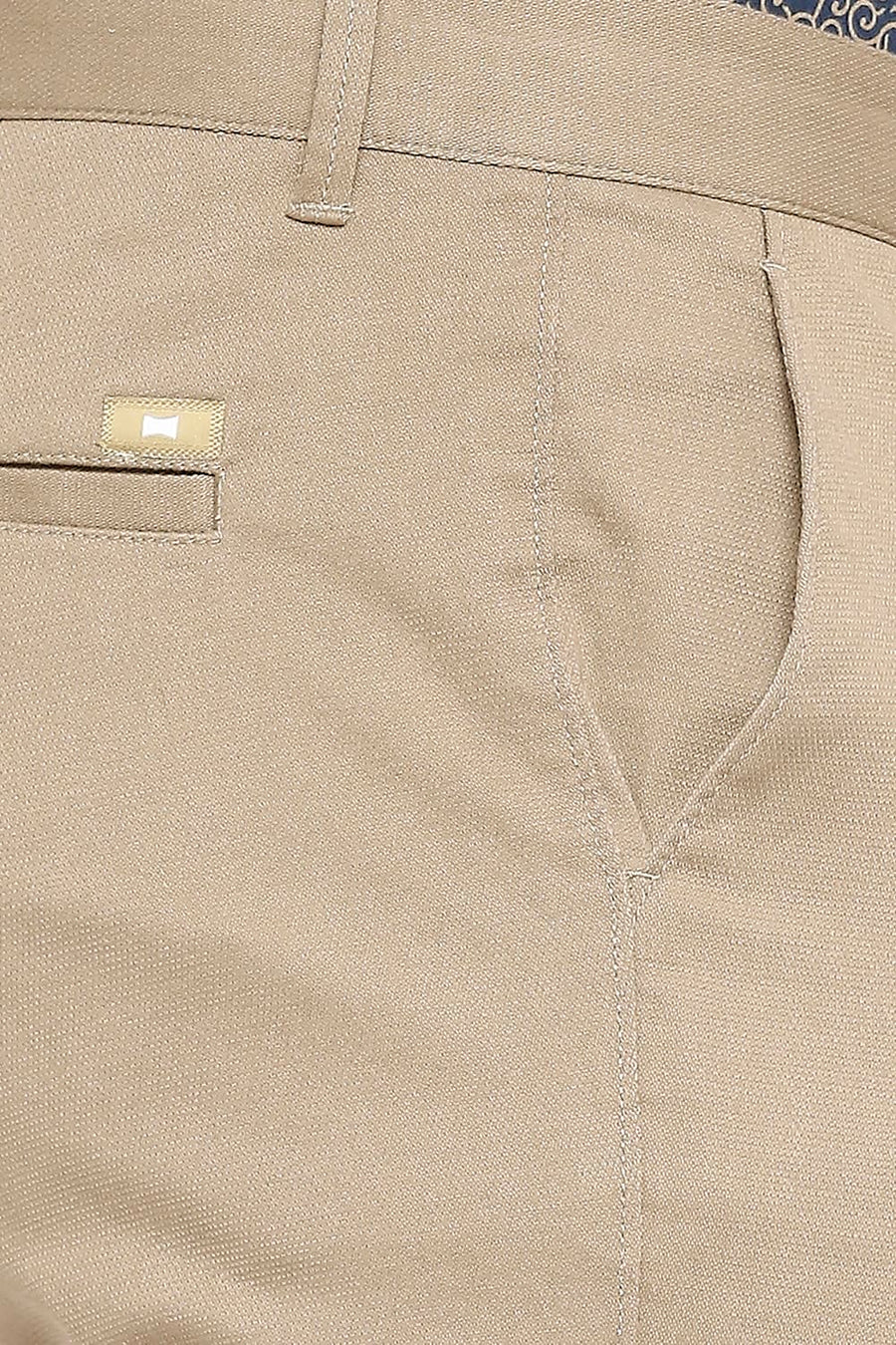 BASICS TAPERED FIT MINK KHAKI COTTON STRETCH DOBBY TROUSERS