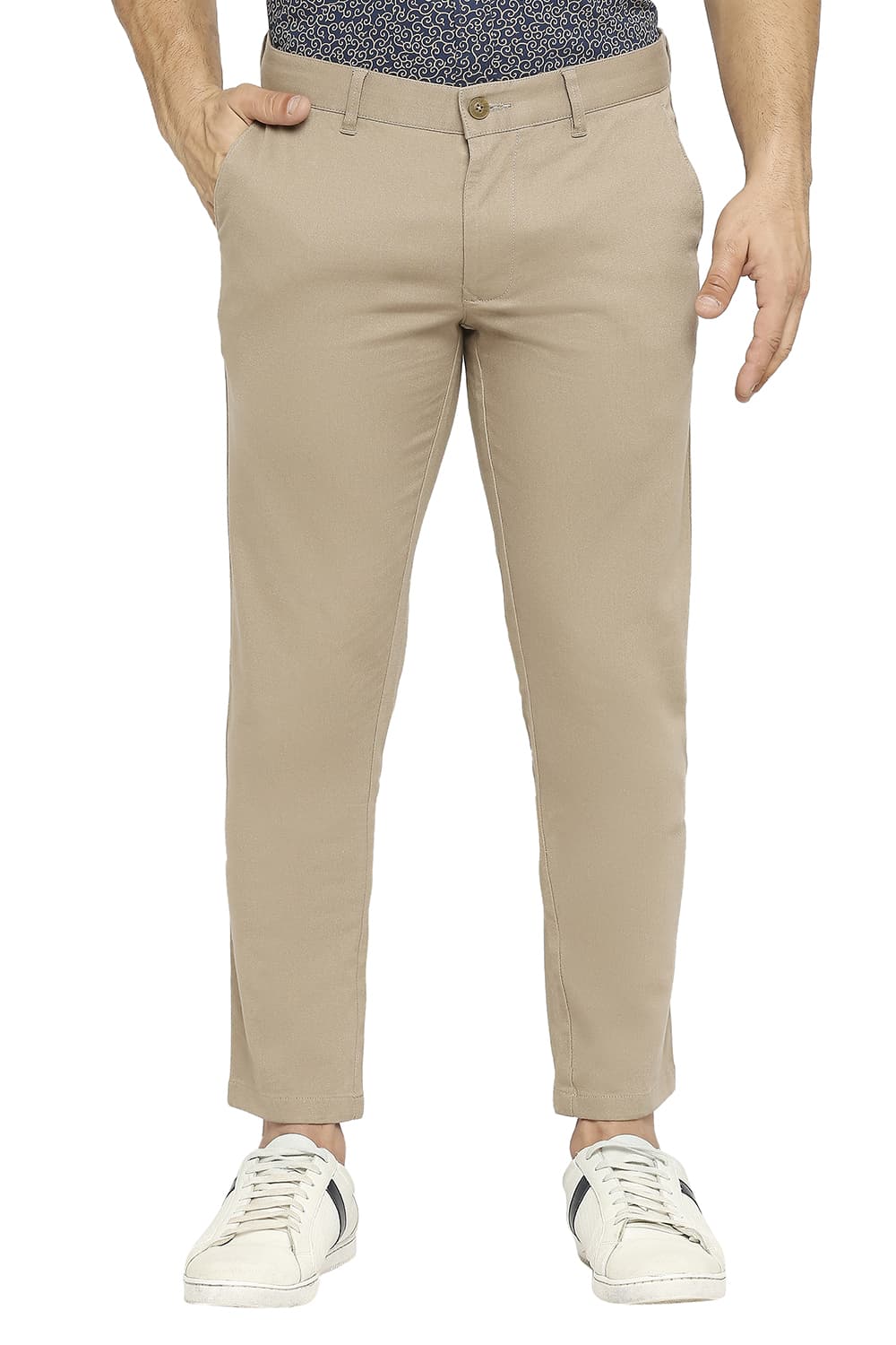 BASICS TAPERED FIT COTTON STRETCH DOBBY TROUSERS