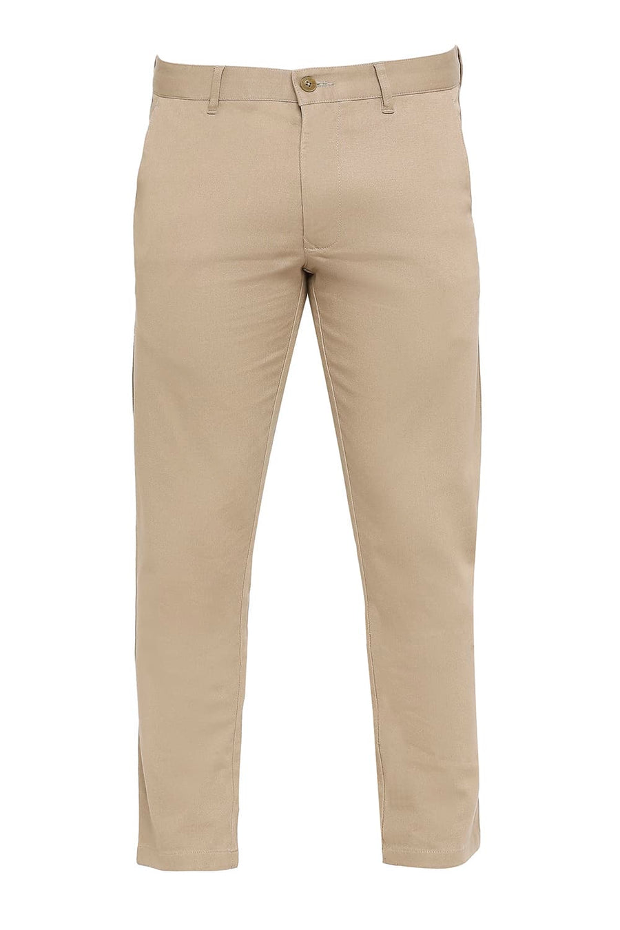 BASICS TAPERED FIT MINK KHAKI COTTON STRETCH DOBBY TROUSERS