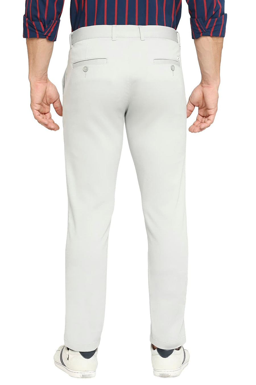BASICS TAPERED FIT HIGH STONE COTTON STRETCH DOBBY TROUSERS