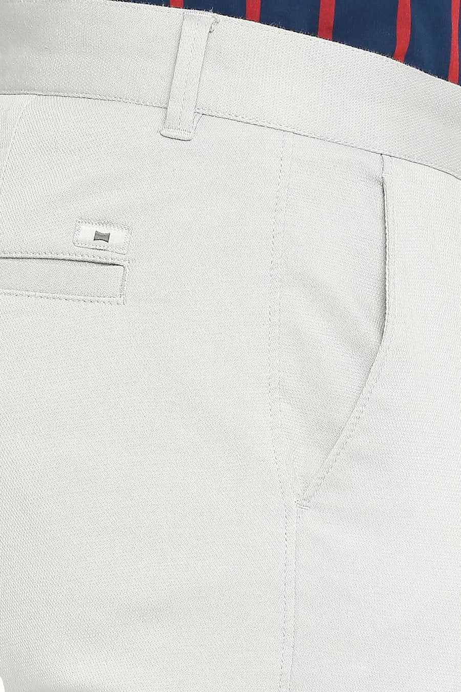 BASICS TAPERED FIT HIGH STONE COTTON STRETCH DOBBY TROUSERS