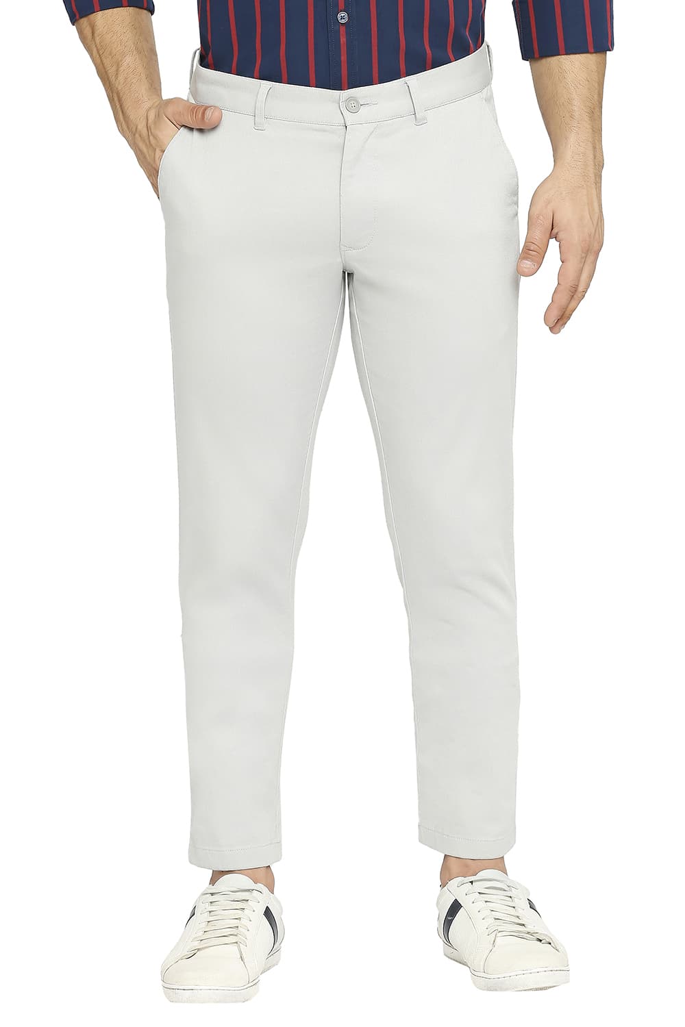 BASICS TAPERED FIT COTTON STRETCH DOBBY TROUSERS