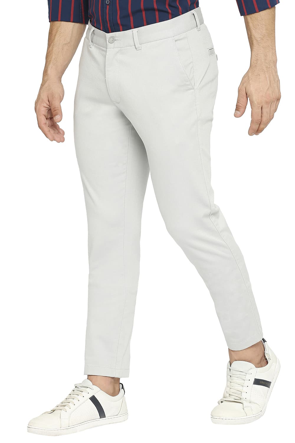 BASICS TAPERED FIT COTTON STRETCH DOBBY TROUSERS