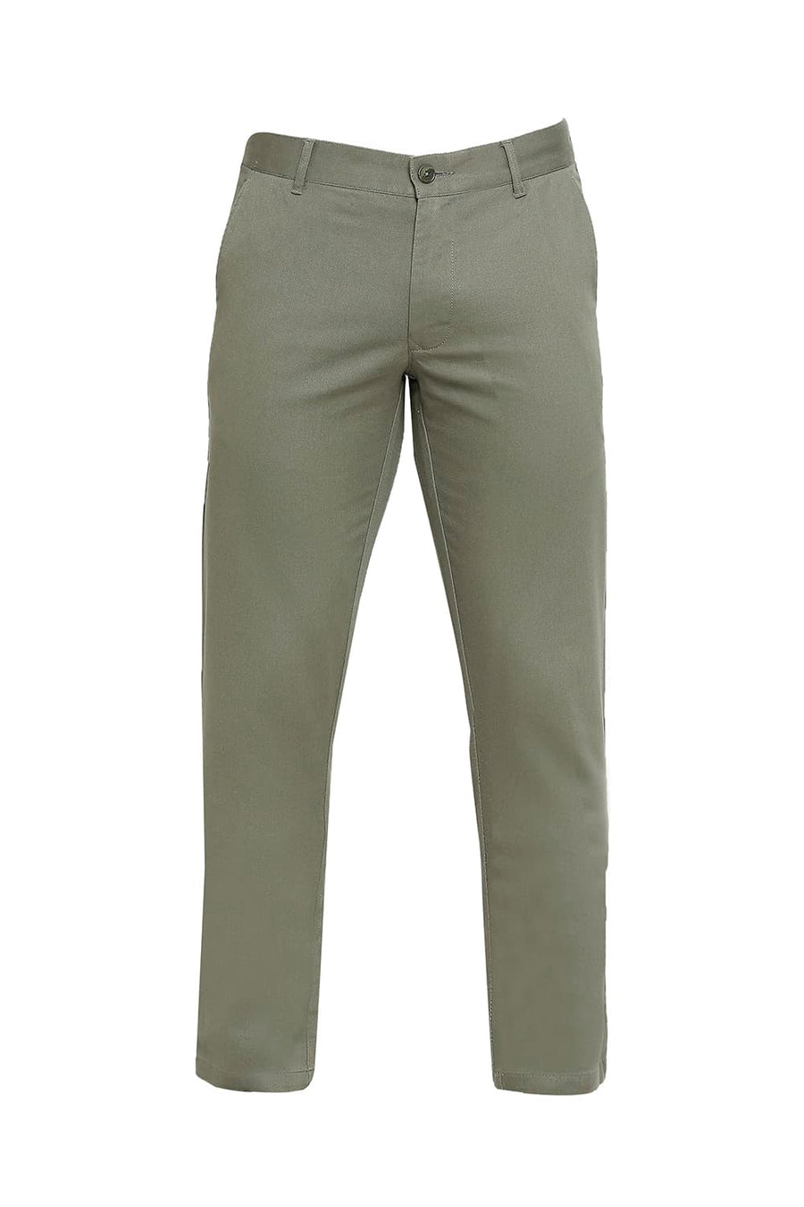 BASICS TAPERED FIT THYME GREEN COTTON STRETCH DOBBY TROUSERS