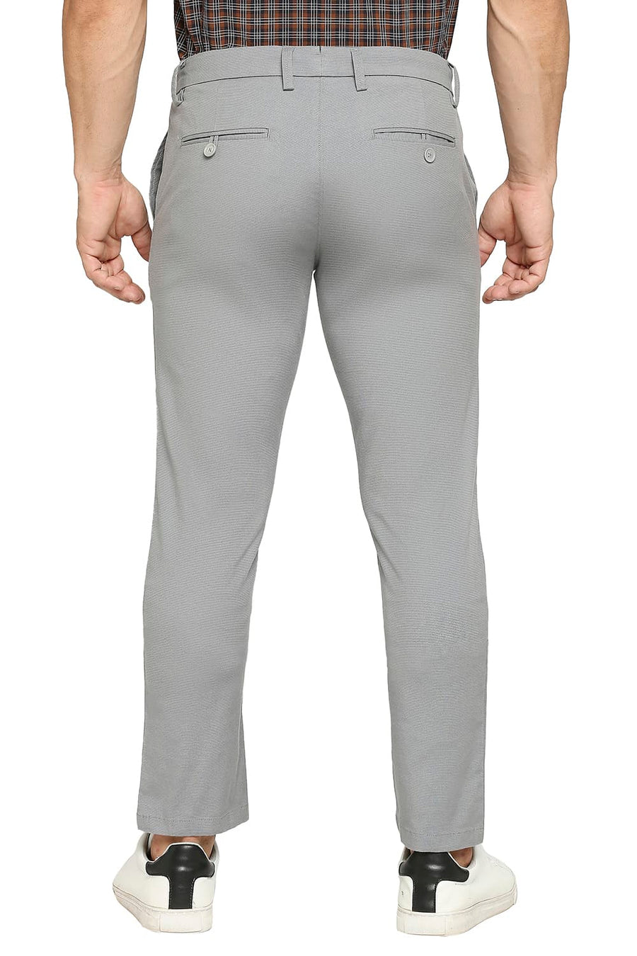 BASICS TAPERED FIT LIME STONE GREY COTTON PLOYESTER STRETCH DOBBY TROUSERS