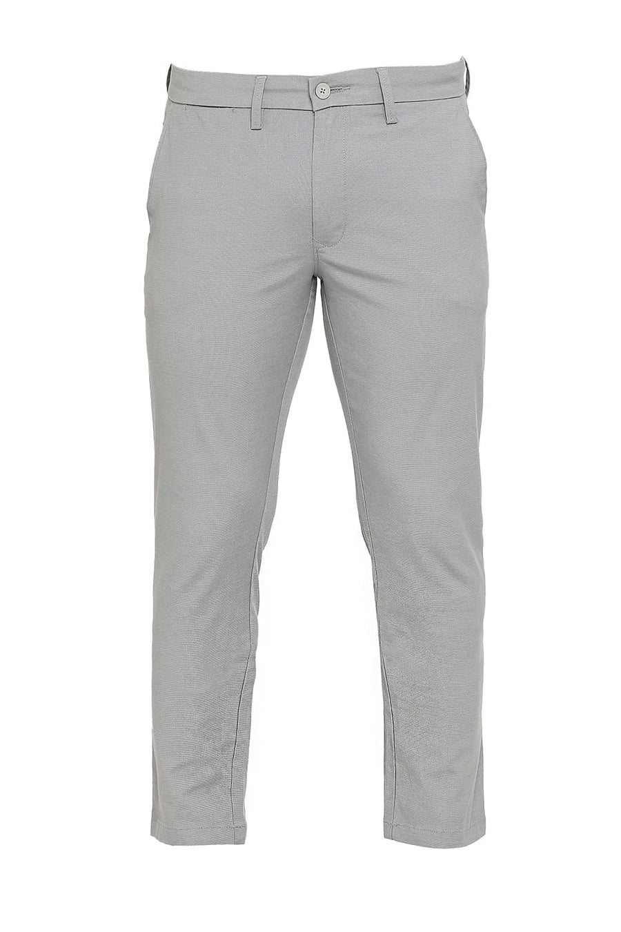 BASICS TAPERED FIT LIME STONE GREY COTTON PLOYESTER STRETCH DOBBY TROUSERS