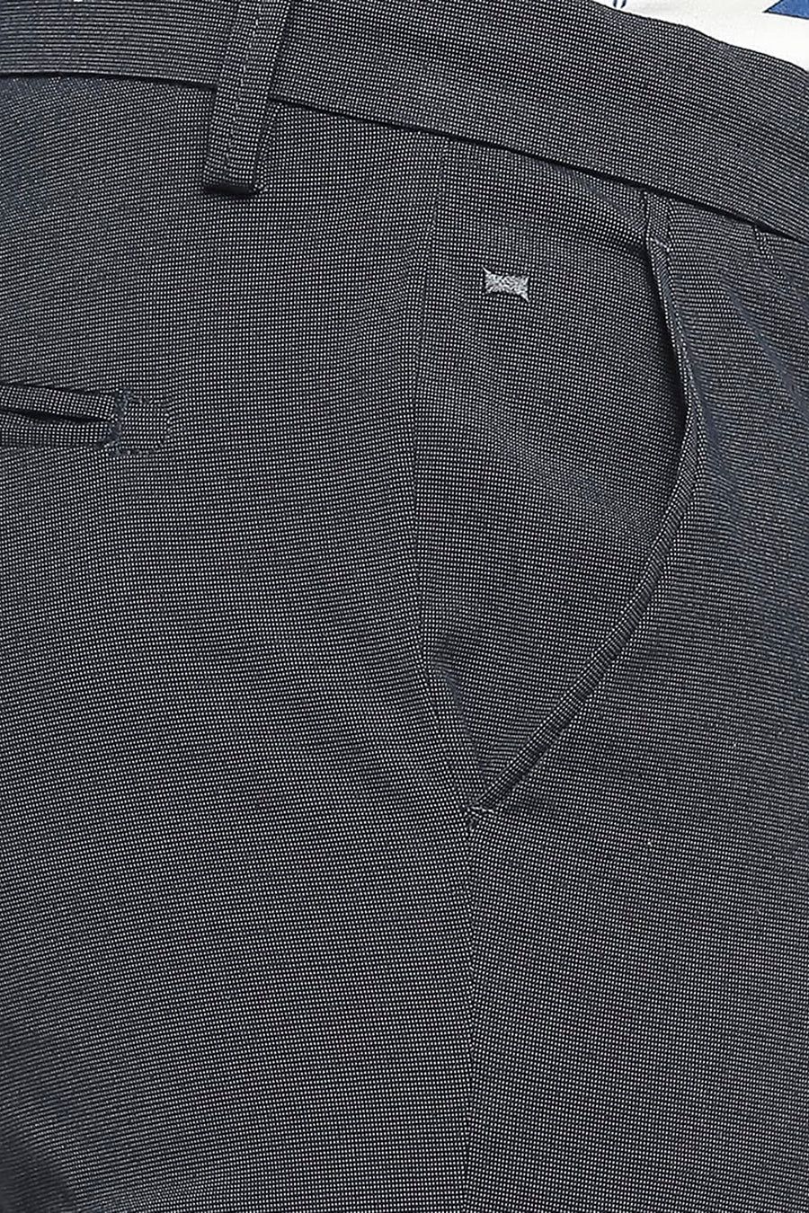 BASICS TAPERED FIT NAVY SLATE COTTON PLOYESTER STRETCH DOBBY TROUSERS