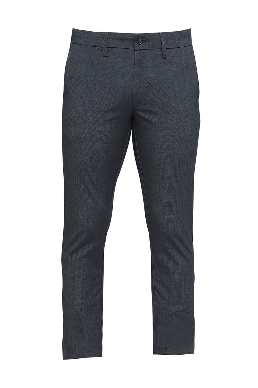 BASICS TAPERED FIT NAVY SLATE COTTON PLOYESTER STRETCH DOBBY TROUSERS