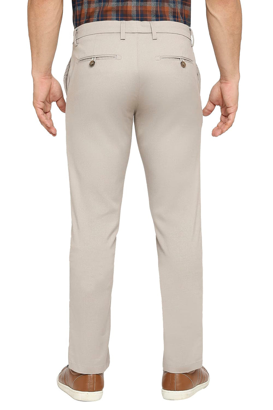 BASICS TAPERED FIT ROASTED CASHEW BROWN COTTON PLOYESTER STRETCH DOBBY TROUSERS