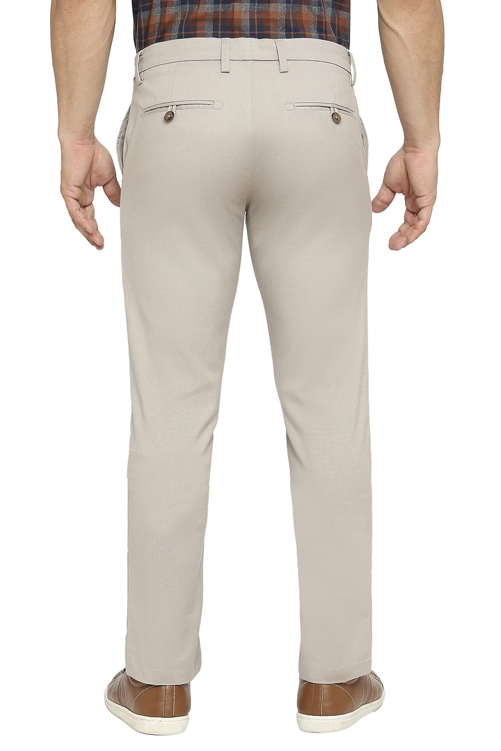 BASICS TAPERED FIT COTTON PLOYESTER STRETCH DOBBY TROUSERS