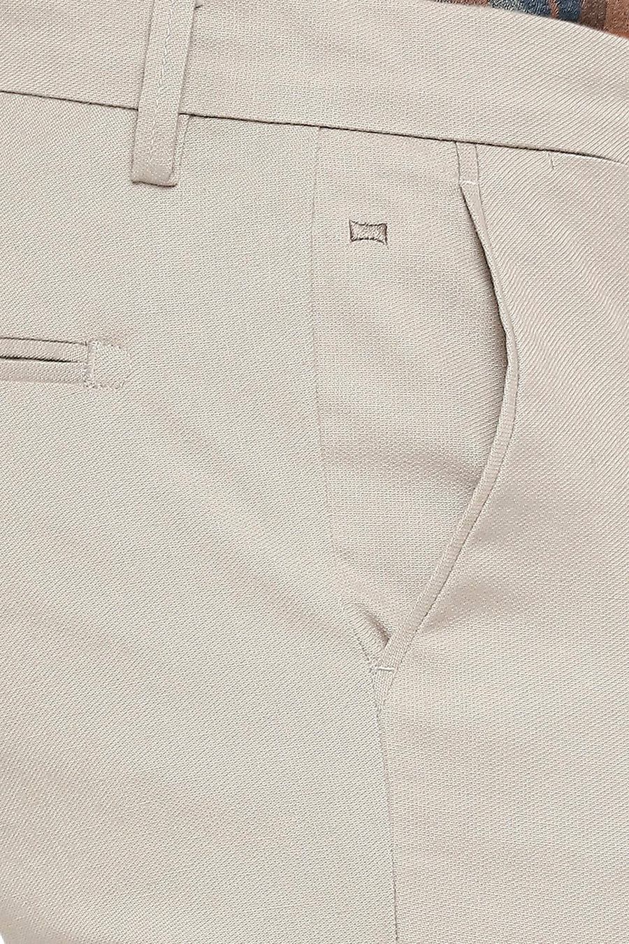 BASICS TAPERED FIT ROASTED CASHEW BROWN COTTON PLOYESTER STRETCH DOBBY TROUSERS