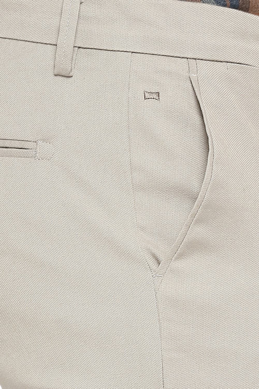 BASICS TAPERED FIT COTTON PLOYESTER STRETCH DOBBY TROUSERS