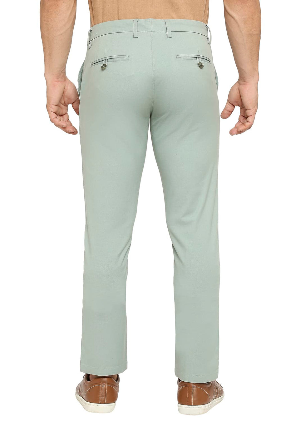 BASICS TAPERED FIT GREEN BAY COTTON PLOYESTER STRETCH DOBBY TROUSERS