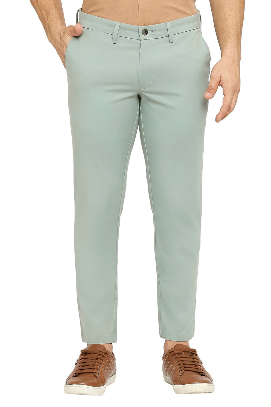 BASICS TAPERED FIT GREEN BAY COTTON PLOYESTER STRETCH DOBBY TROUSERS