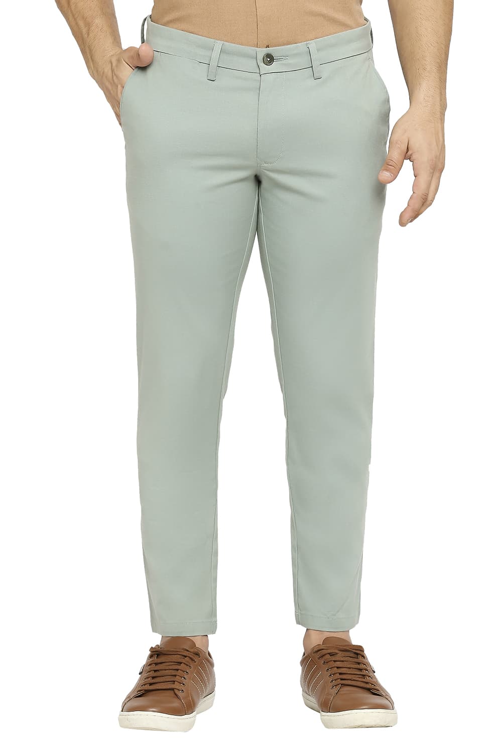 BASICS TAPERED FIT COTTON PLOYESTER STRETCH DOBBY TROUSERS