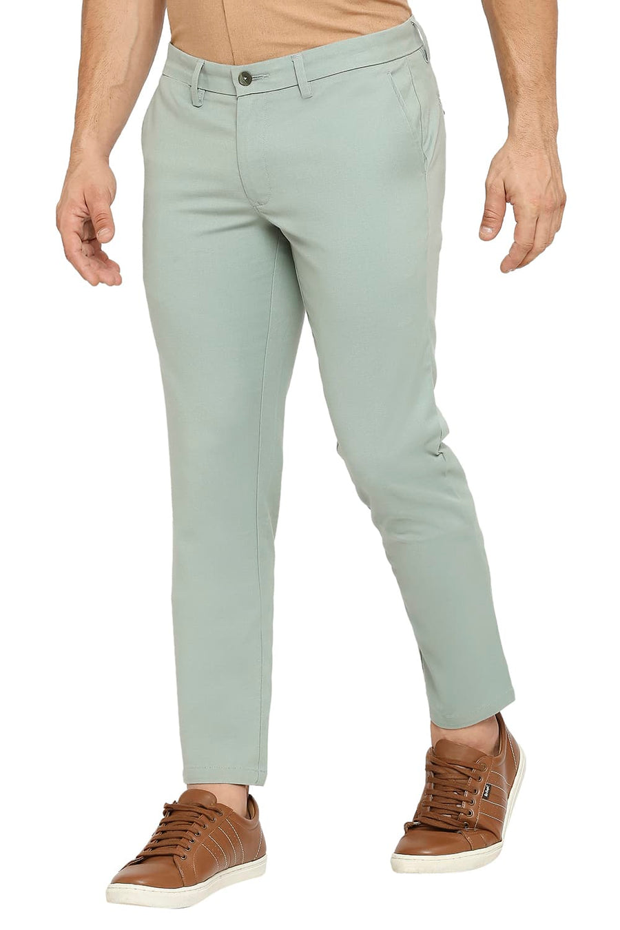 BASICS TAPERED FIT GREEN BAY COTTON PLOYESTER STRETCH DOBBY TROUSERS
