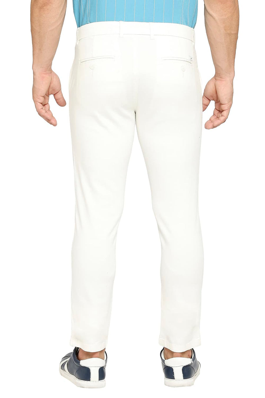 BASICS TAPERED FIT BRIGHT ECRU COTTON VISCOSE STRETCH DOBBY TROUSERS