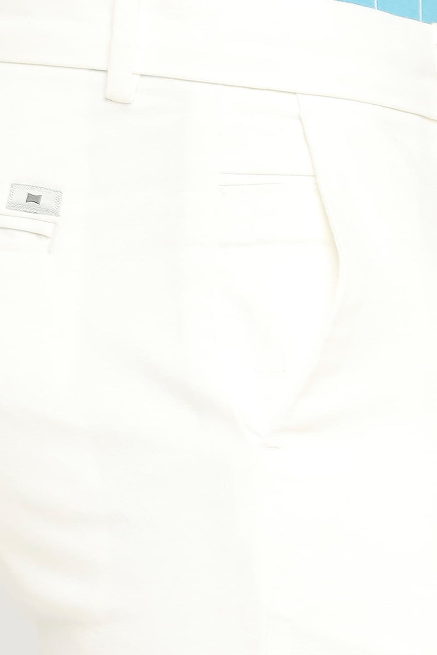 BASICS TAPERED FIT BRIGHT ECRU COTTON VISCOSE STRETCH DOBBY TROUSERS