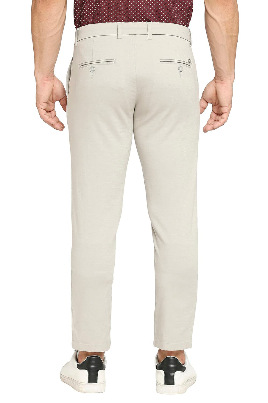 BASICS TAPERED FIT CHATEAU GREY COTTON VISCOSE STRETCH DOBBY TROUSERS