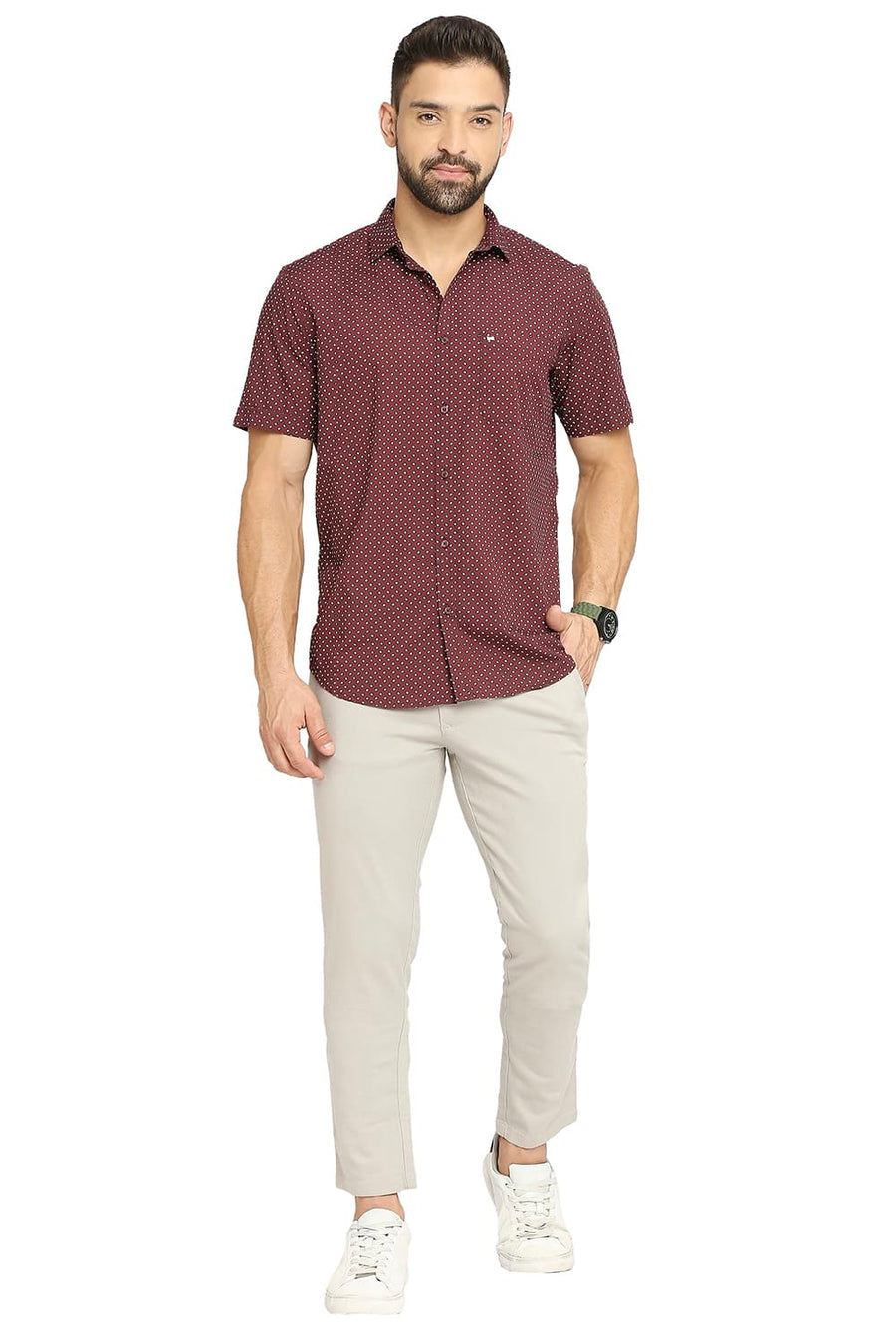 BASICS TAPERED FIT CHATEAU GREY COTTON VISCOSE STRETCH DOBBY TROUSERS