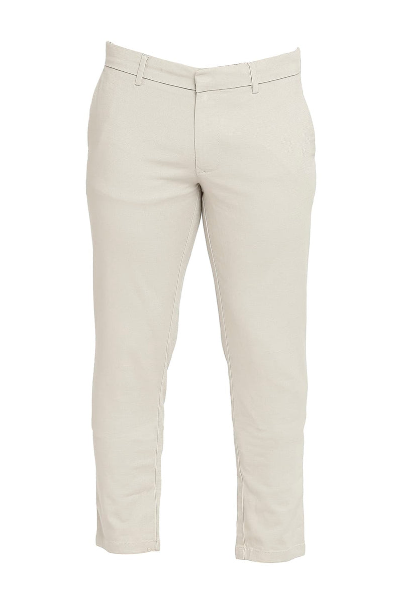 BASICS TAPERED FIT COTTON VISCOSE STRETCH DOBBY TROUSERS