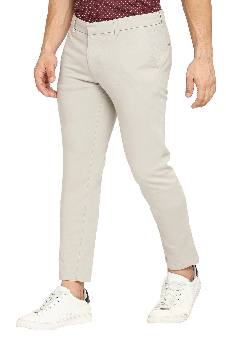 BASICS TAPERED FIT CHATEAU GREY COTTON VISCOSE STRETCH DOBBY TROUSERS