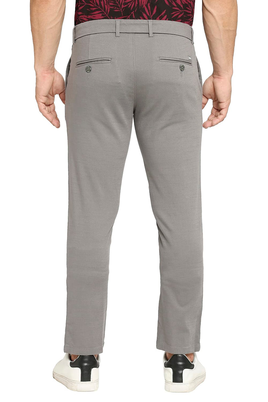 BASICS TAPERED FIT GARGOYLE GREY COTTON VISCOSE STRETCH DOBBY TROUSERS