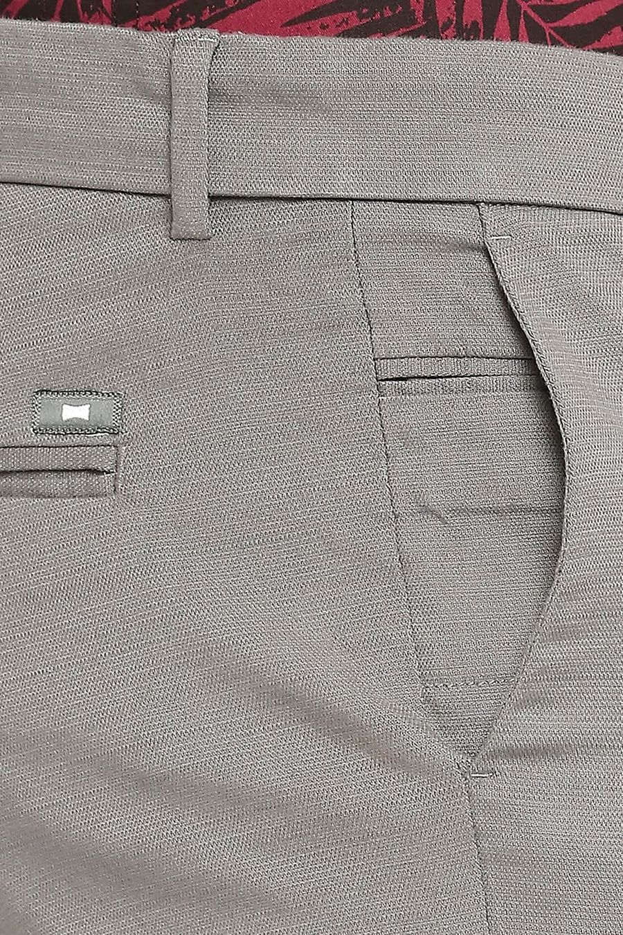 BASICS TAPERED FIT GARGOYLE GREY COTTON VISCOSE STRETCH DOBBY TROUSERS