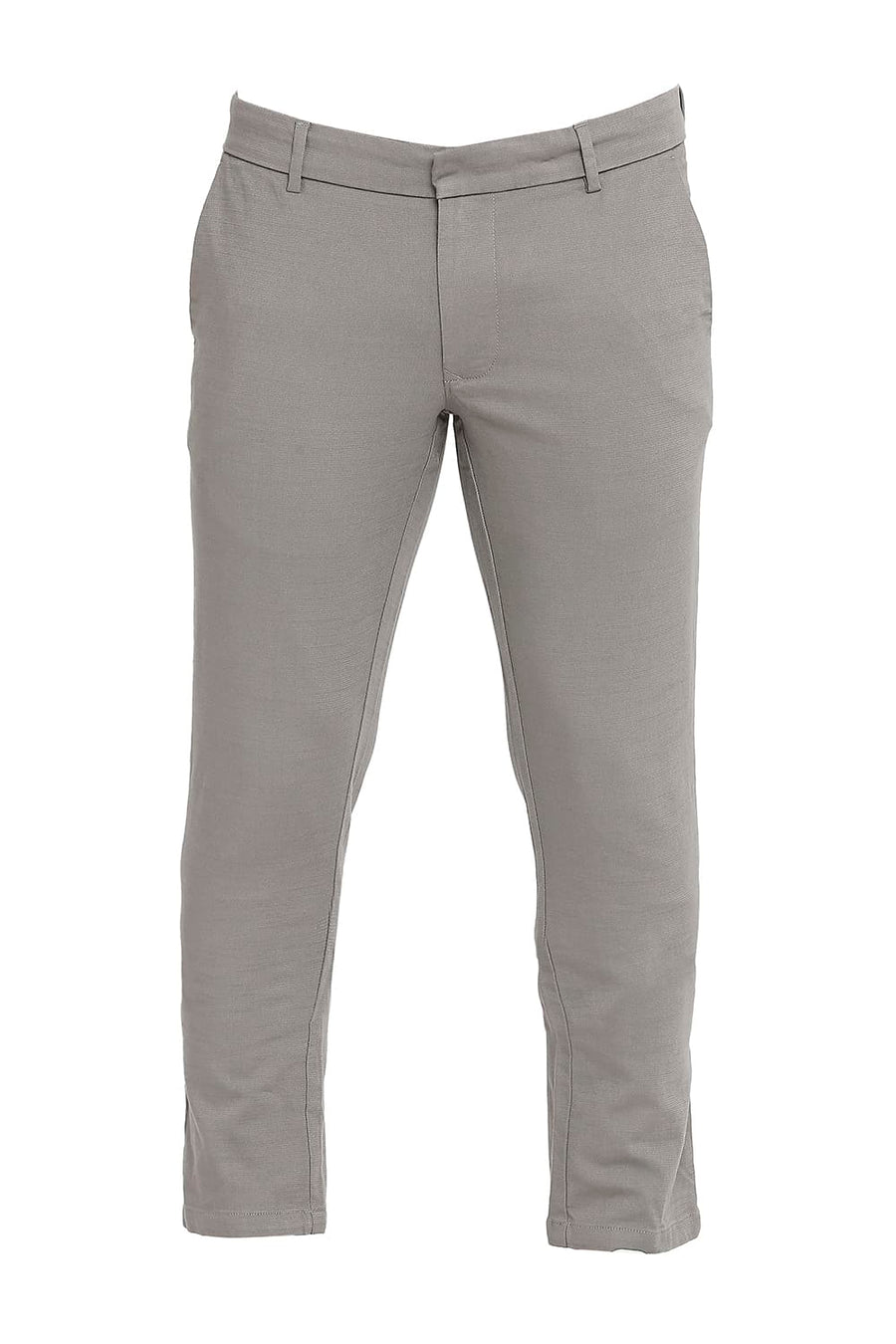 BASICS TAPERED FIT GARGOYLE GREY COTTON VISCOSE STRETCH DOBBY TROUSERS