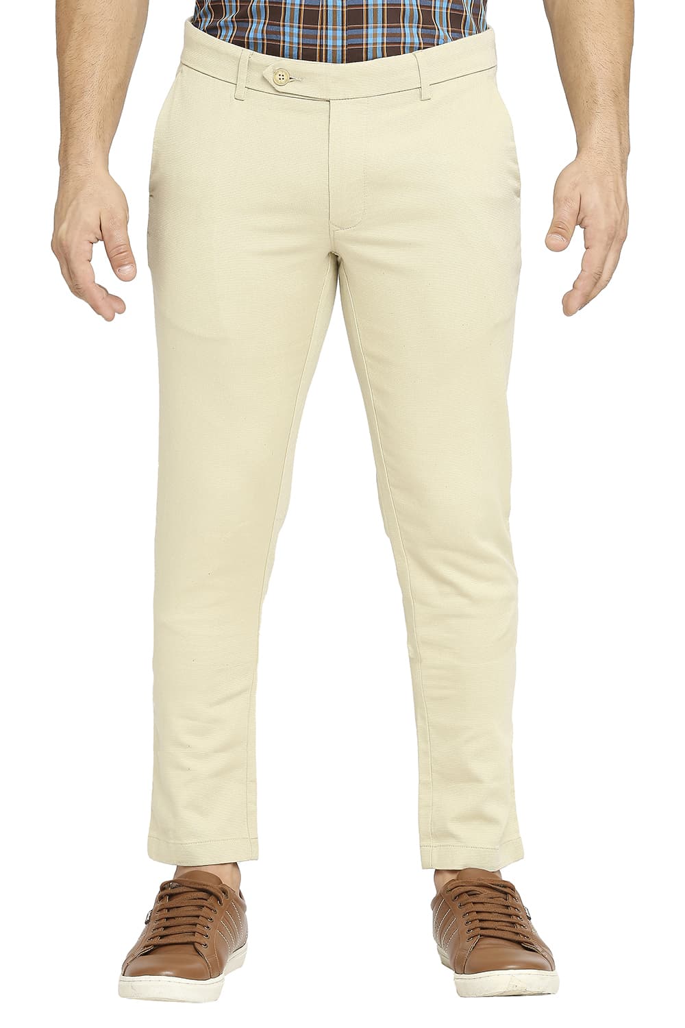 BASICS TAPERED FIT COTTON TENCEL STRETCH DOBBY TROUSERS