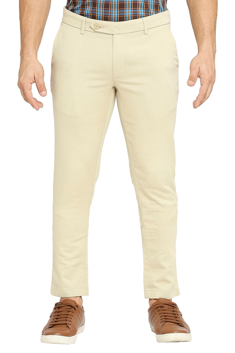 BASICS TAPERED FIT COTTON TENCEL STRETCH DOBBY TROUSERS