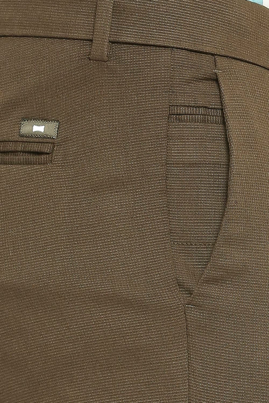 BASICS TAPERED FIT DARK OLIVE GREEN COTTON TENCEL STRETCH DOBBY TROUSERS