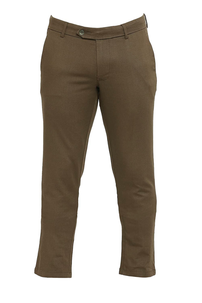 BASICS TAPERED FIT COTTON TENCEL STRETCH DOBBY TROUSERS