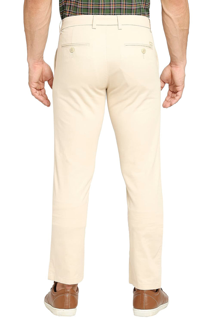 BASICS TAPERED FIT BISCOTTI BEIGE COTTON STRETCH DOBBY TROUSERS