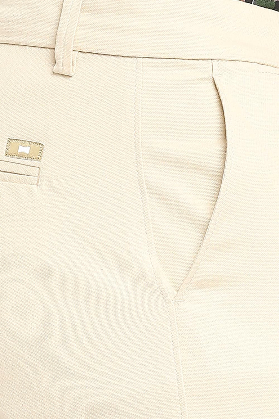 BASICS TAPERED FIT BISCOTTI BEIGE COTTON STRETCH DOBBY TROUSERS