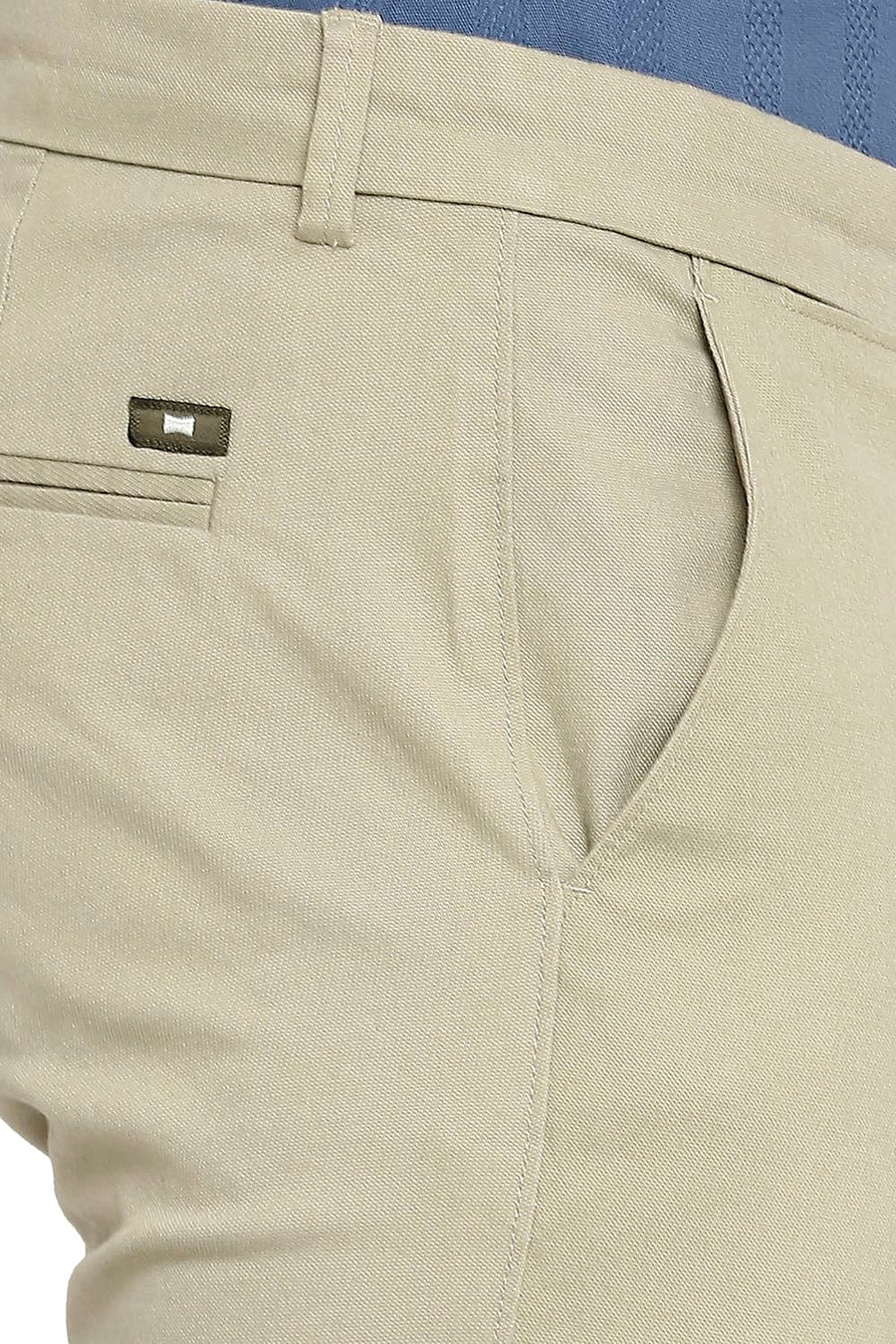 BASICS TAPERED FIT ELM GREEN COTTON STRETCH DOBBY TROUSERS