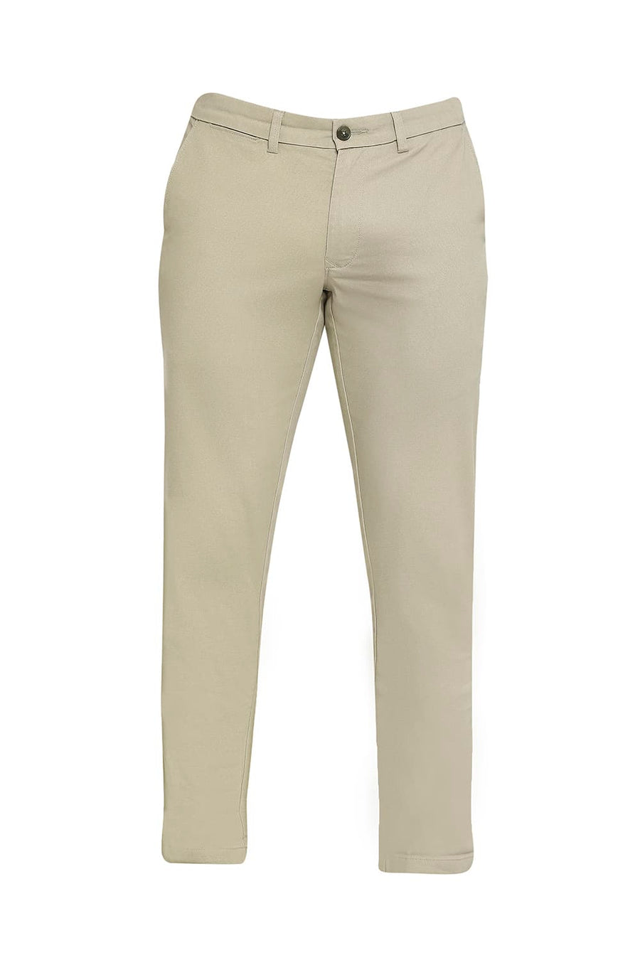 BASICS TAPERED FIT ELM GREEN COTTON STRETCH DOBBY TROUSERS