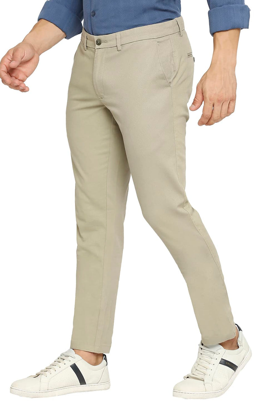 BASICS TAPERED FIT ELM GREEN COTTON STRETCH DOBBY TROUSERS