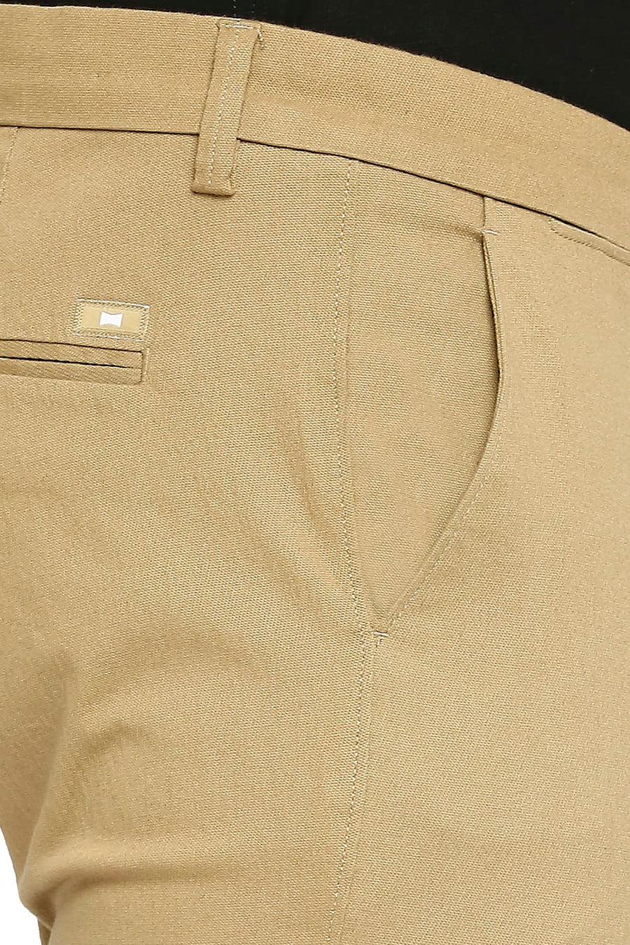 BASICS TAPERED FIT SAND KHAKI COTTON STRETCH DOBBY TROUSERS