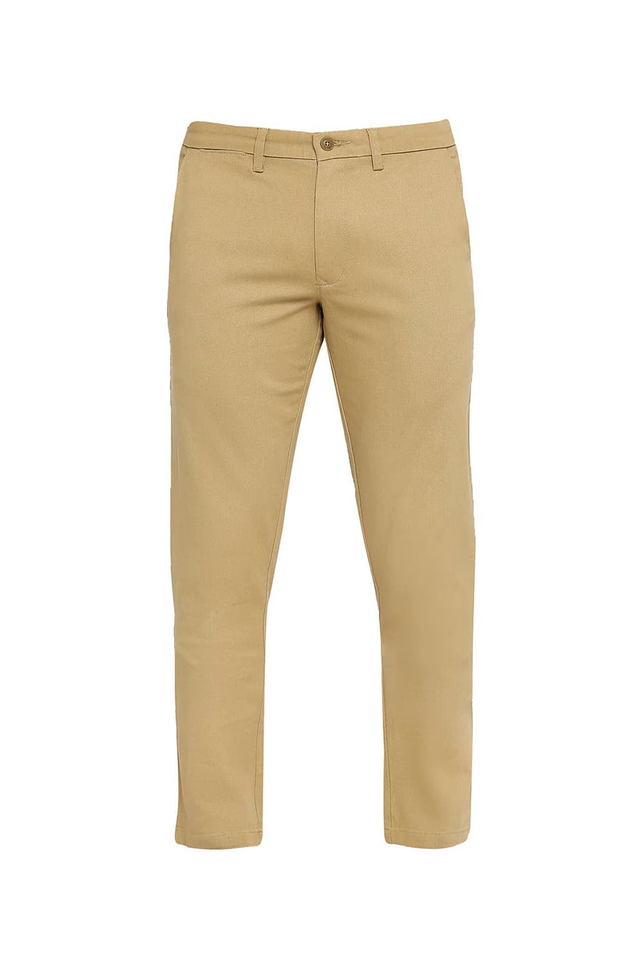 BASICS TAPERED FIT SAND KHAKI COTTON STRETCH DOBBY TROUSERS
