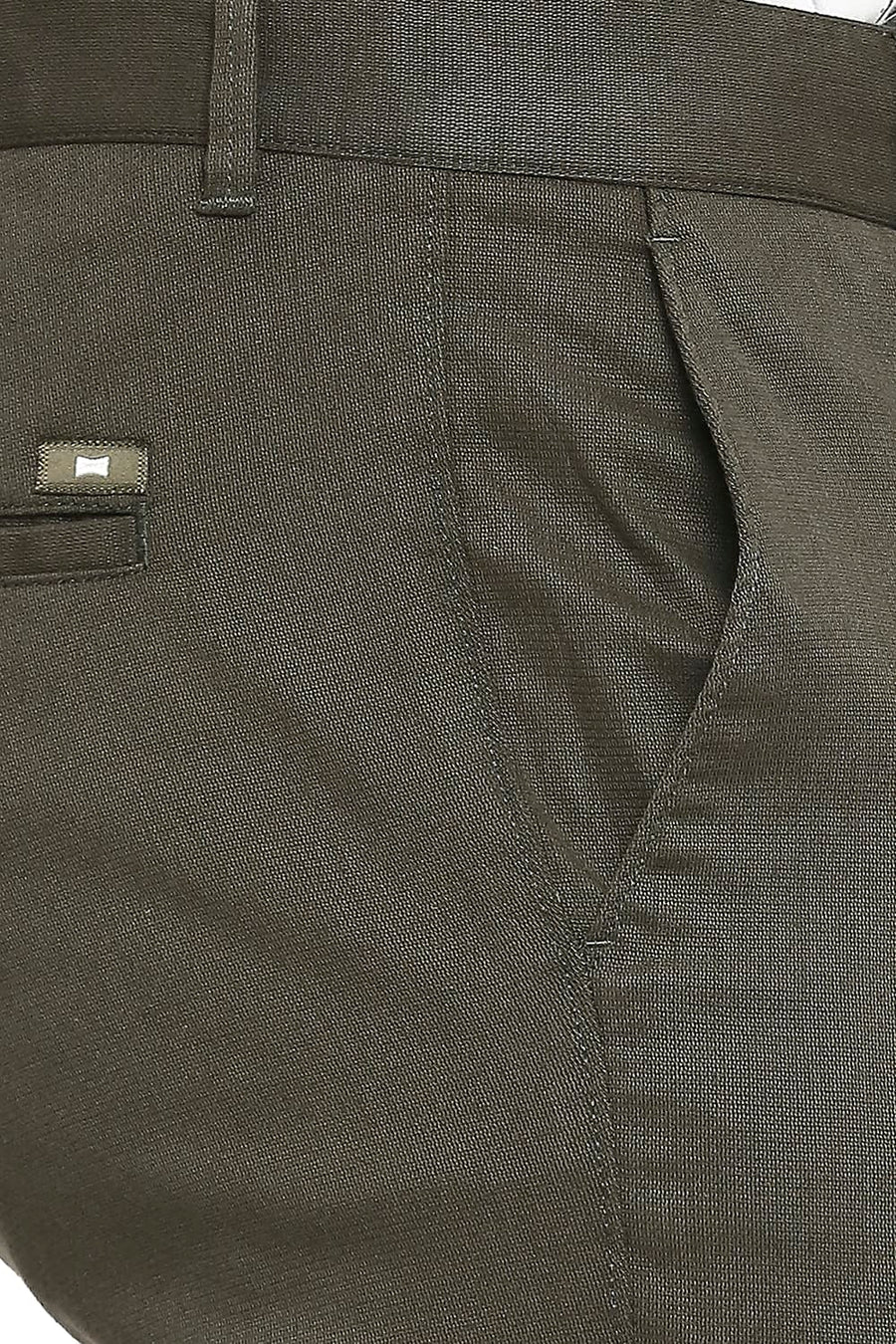 BASICS TAPERED FIT FOREST NIGHT GREEN COTTON STRETCH DOBBY TROUSERS